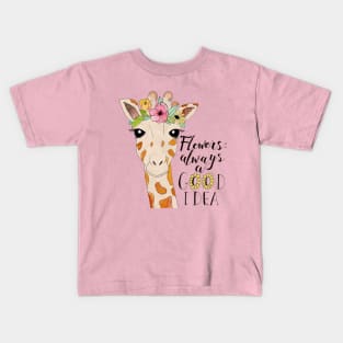 Flower Crown Giraffe Kids T-Shirt